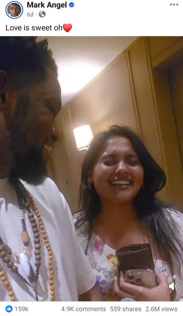 Content creator Mark Angel don respond afta dem tell am say di Indian woman wey e dey show for social media fit dey eye im money